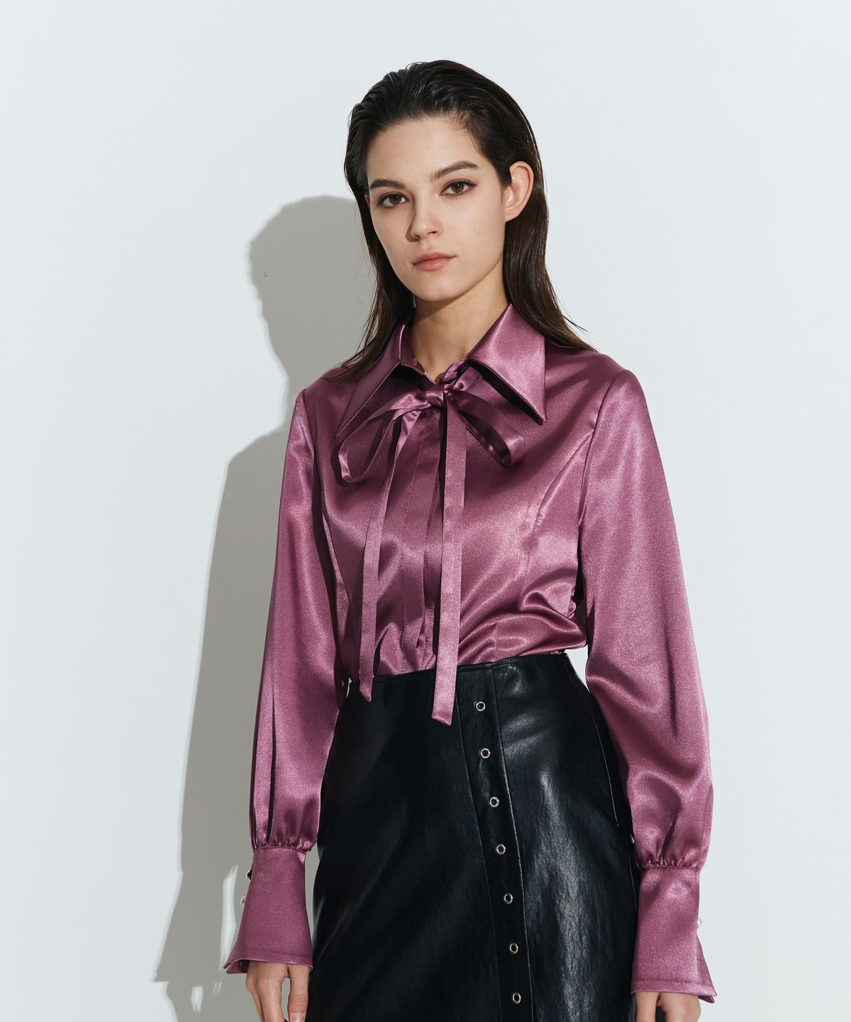 채뉴욕(CHAENEWYORK) Silky Satin Fitted Shirts [Purple]