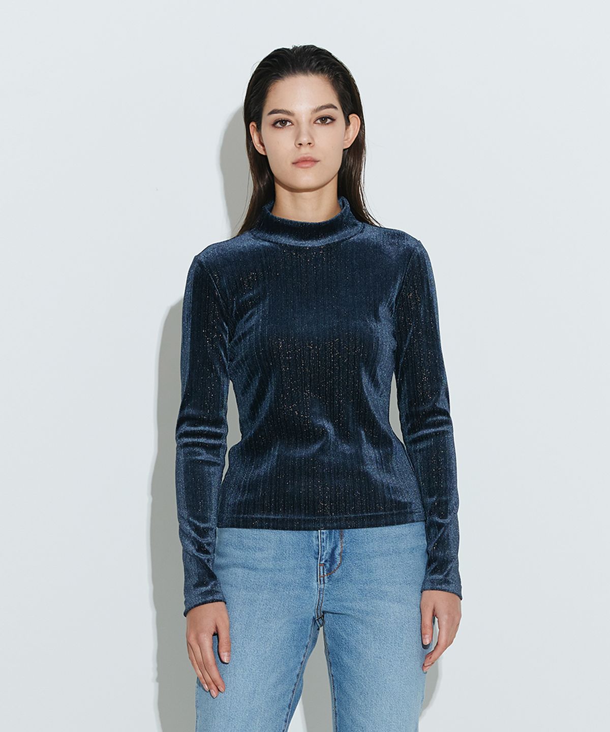 채뉴욕(CHAENEWYORK) high-neck velvet top [Blue]