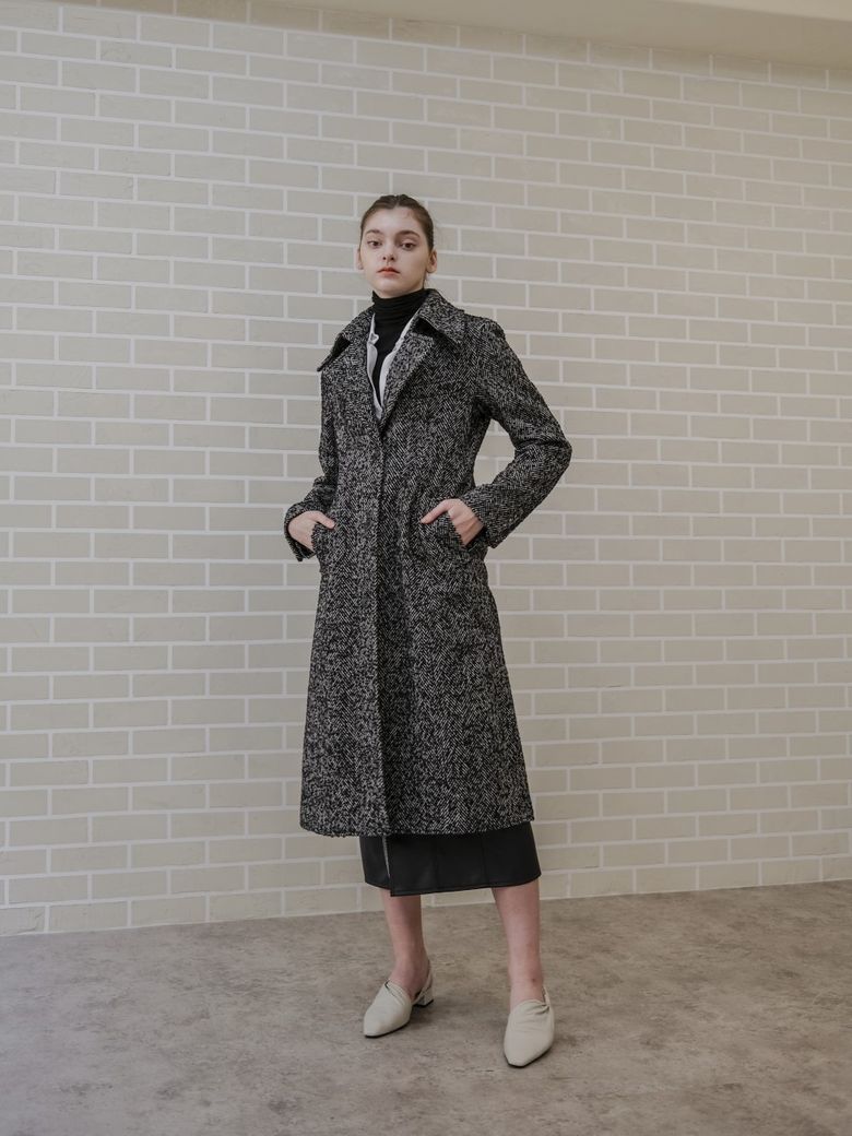 울 헤링본 싱글 브레스트 루즈핏 롱 코트_WOOL HERRING SLIM WAIST SINGLE BREAST LOOSE-FIT LONG COAT