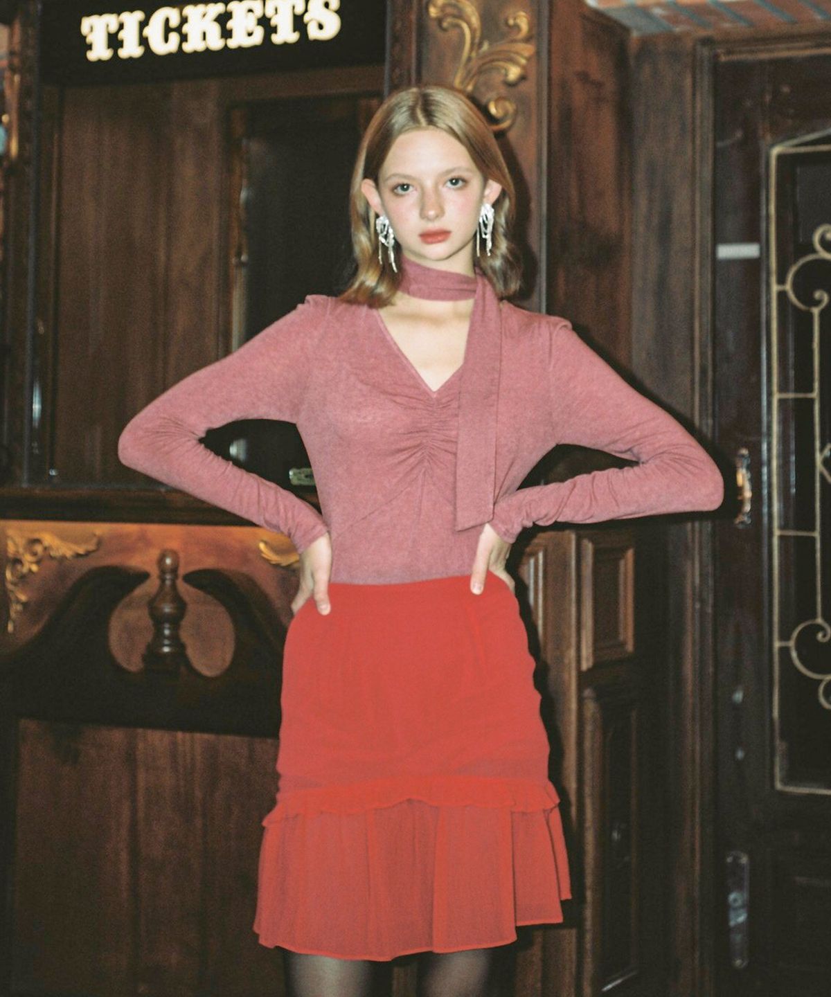 살롱 드 욘(SALON DE YOHN) Scarf Shirring T_ Pink
