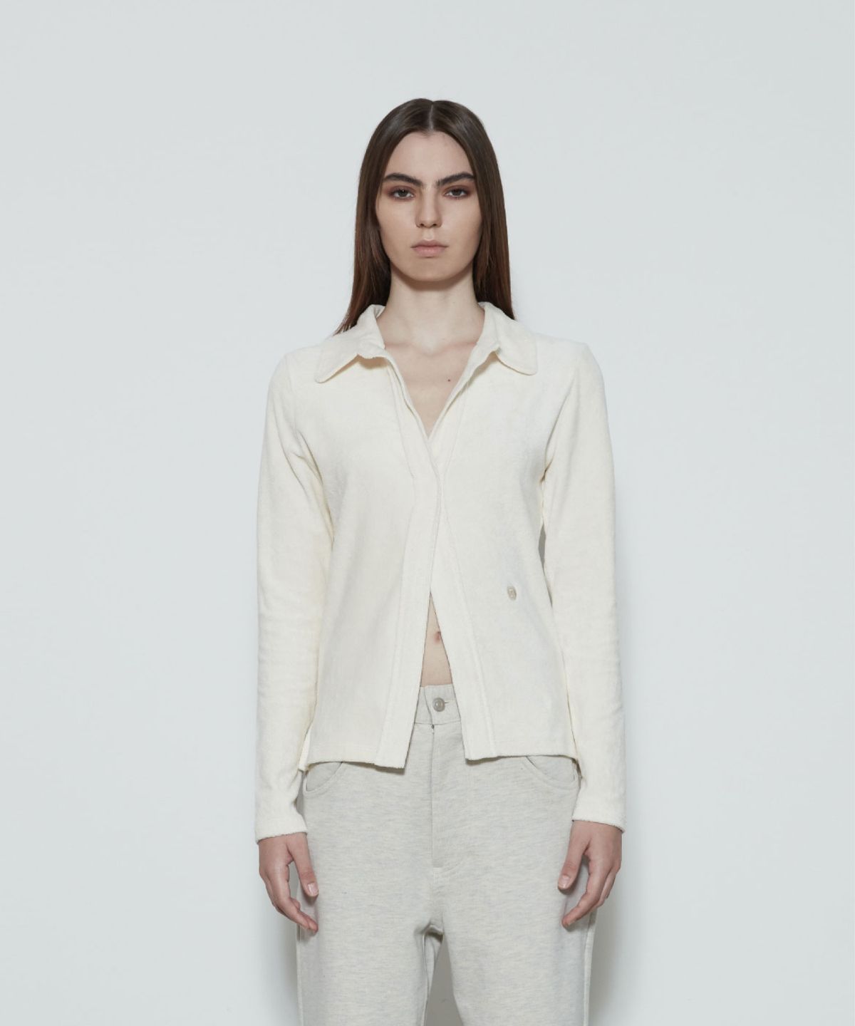 쓰리투에이티(THREE TO EIGHTY) Terry Polo Top (Ivory)
