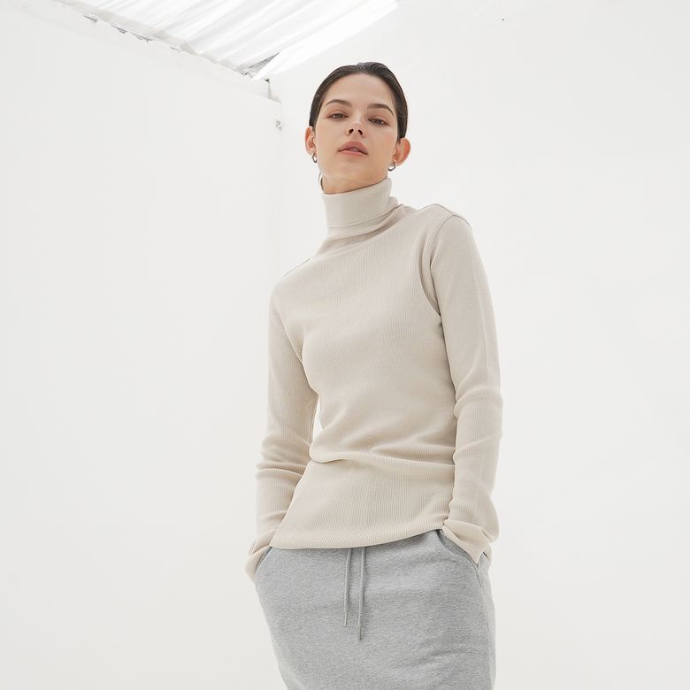 Ribbed Turtle-neck Wool Knit_L.Beige