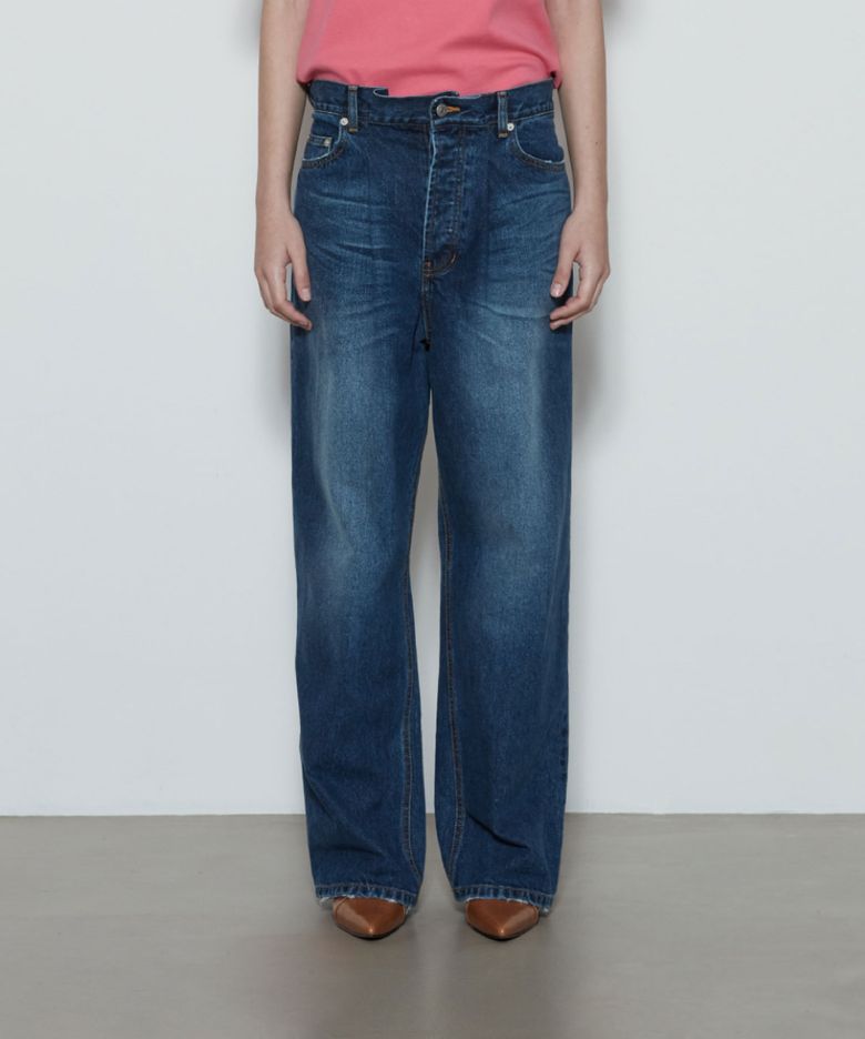 Pleated Wide Jeans (Blue)