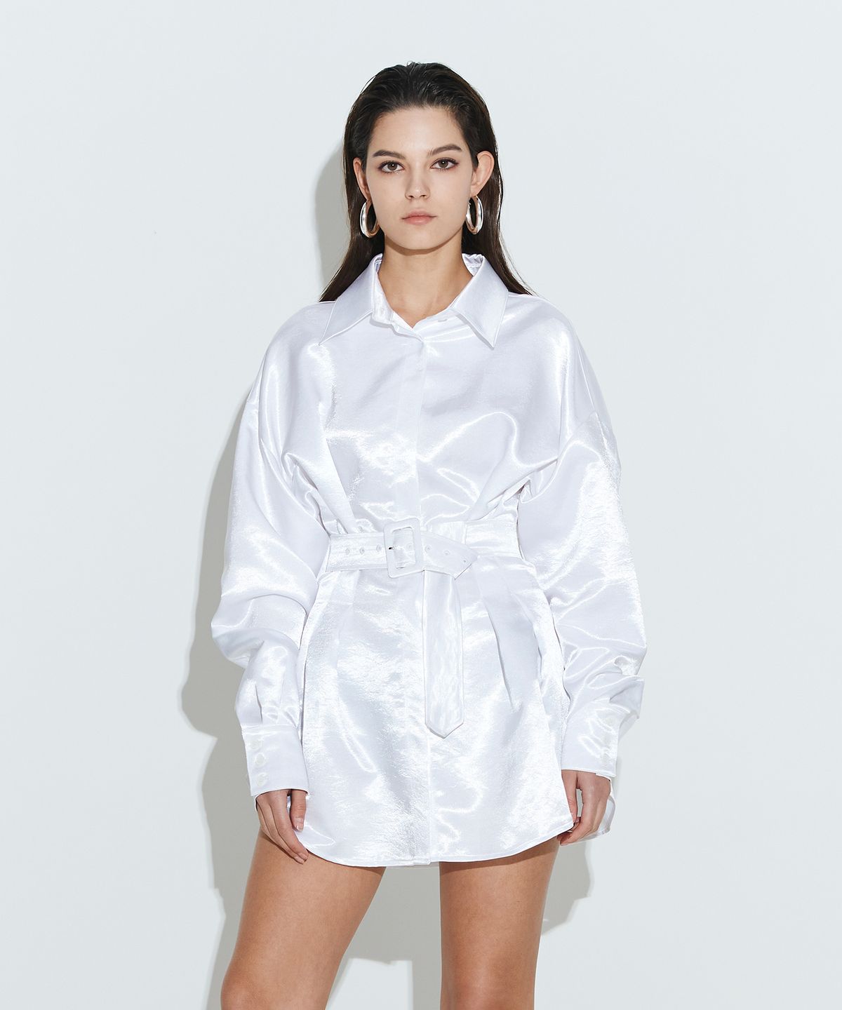 채뉴욕(CHAENEWYORK) The Boss Satin Long Shirts [White]