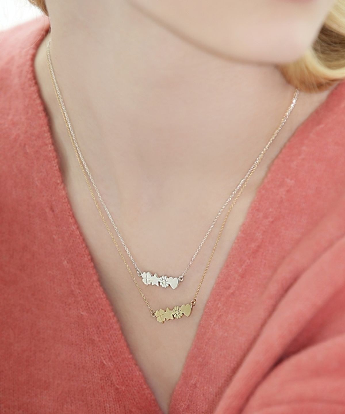 봉보(BONBEAU) Luckyme pendant silver gold Necklace 럭키미 팬던트 실버 골드 체인 목걸이