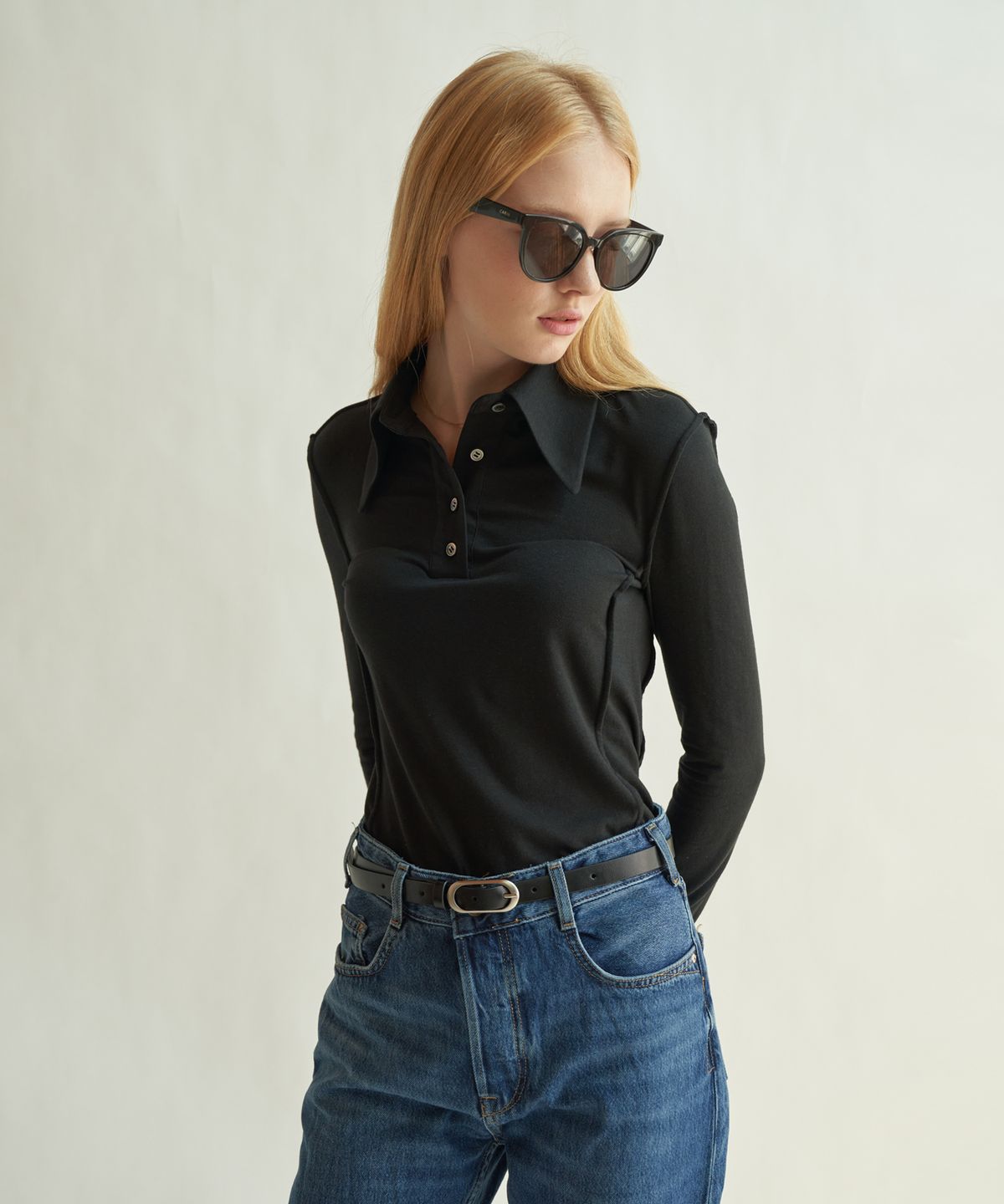 일로일(ILOIL) jersey polo shirt - black