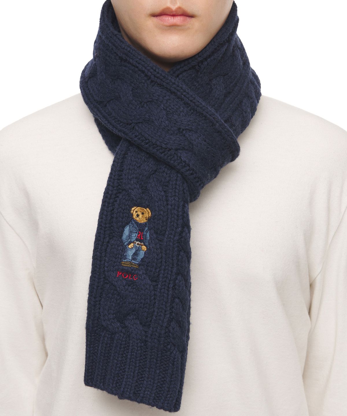 폴로 랄프 로렌(POLO RALPH LAUREN) 폴로 베어 케이블 니트 스카프 - 블루