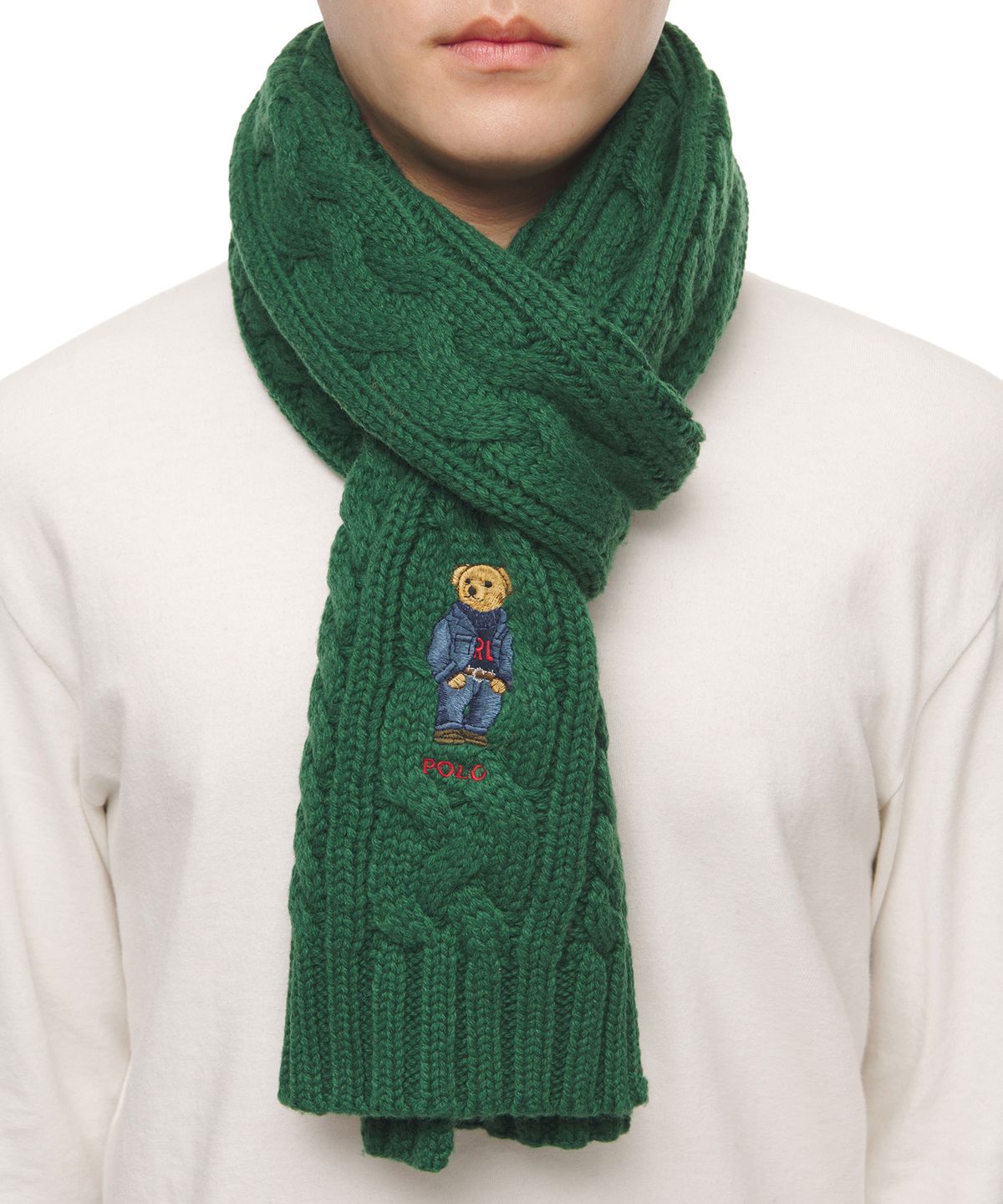 폴로 랄프 로렌(POLO RALPH LAUREN) 폴로 베어 케이블 니트 스카프 - 그린