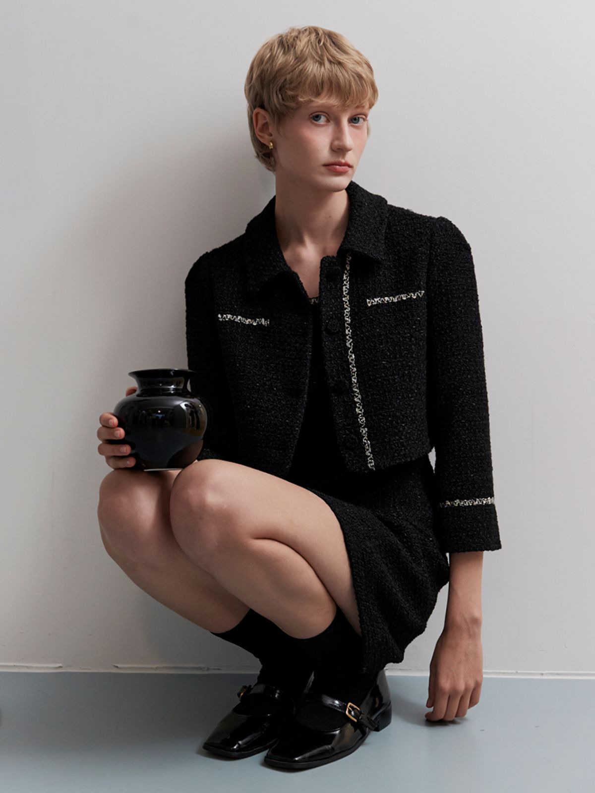 오앨(OUEL) TWEED SHORT JACKET_BLACK
