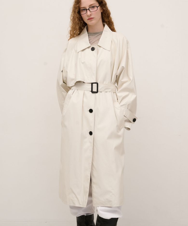 FAUX leather Trench Coat in Ivory
