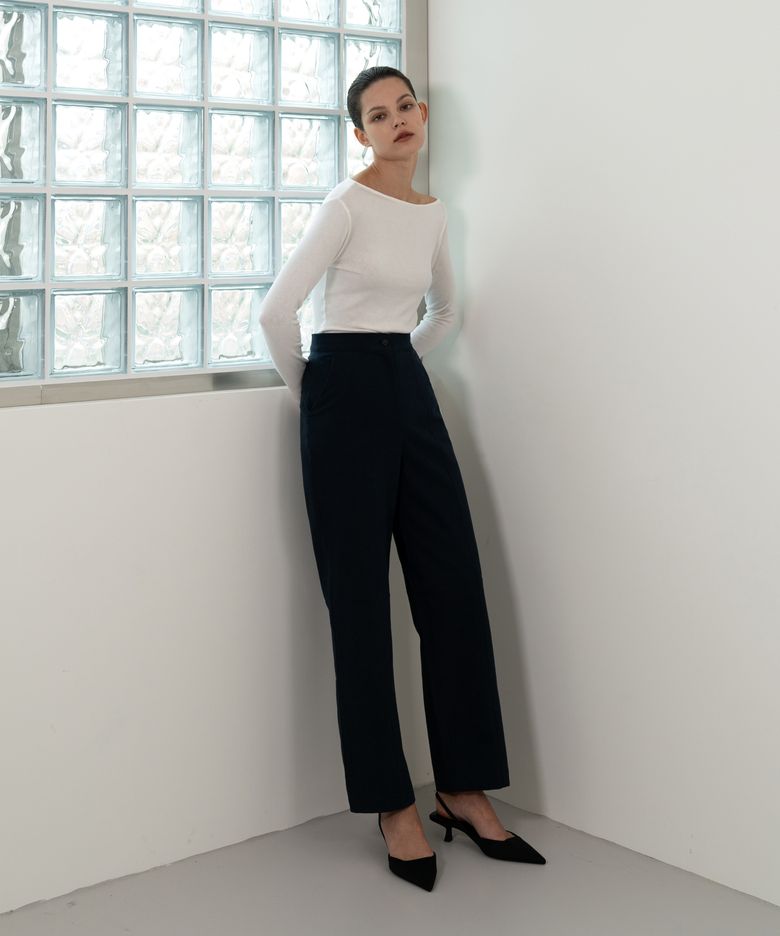 Stitch detail wide-leg pants (navy)