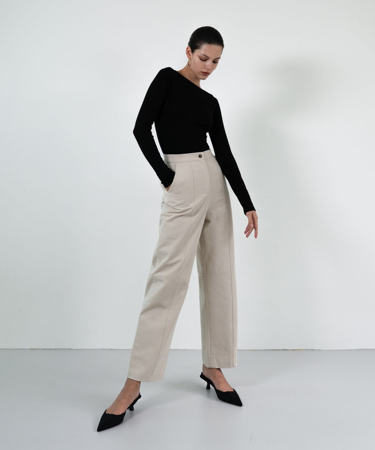 레트흐드레뚜왈(LETTRE DE LE TOILE) Stitch detail wide-leg pants (ivory)