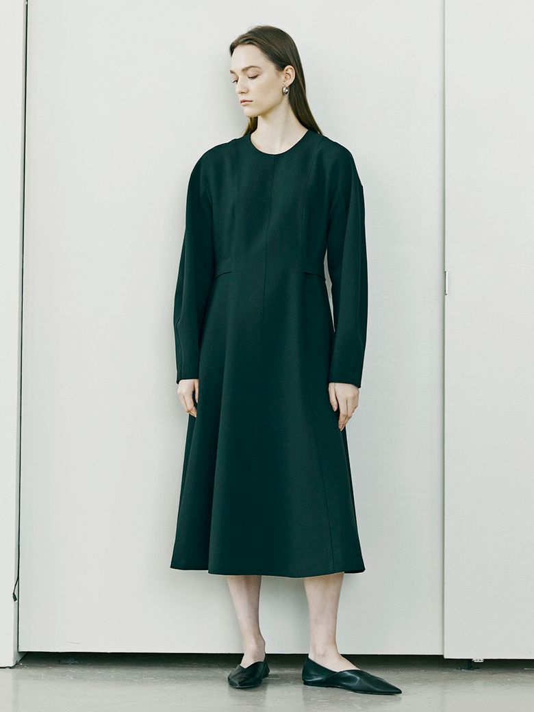 Curved Sleeve Flare Dress - Black