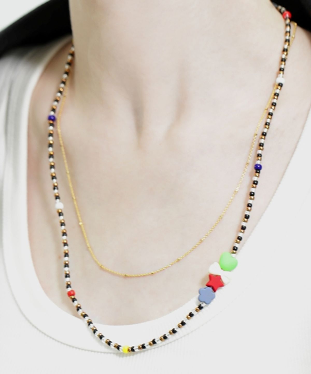 봉보(BONBEAU) Mono lucy color point layered Necklace 모노루시 컬러 포인트 레이어드 비즈 목걸이