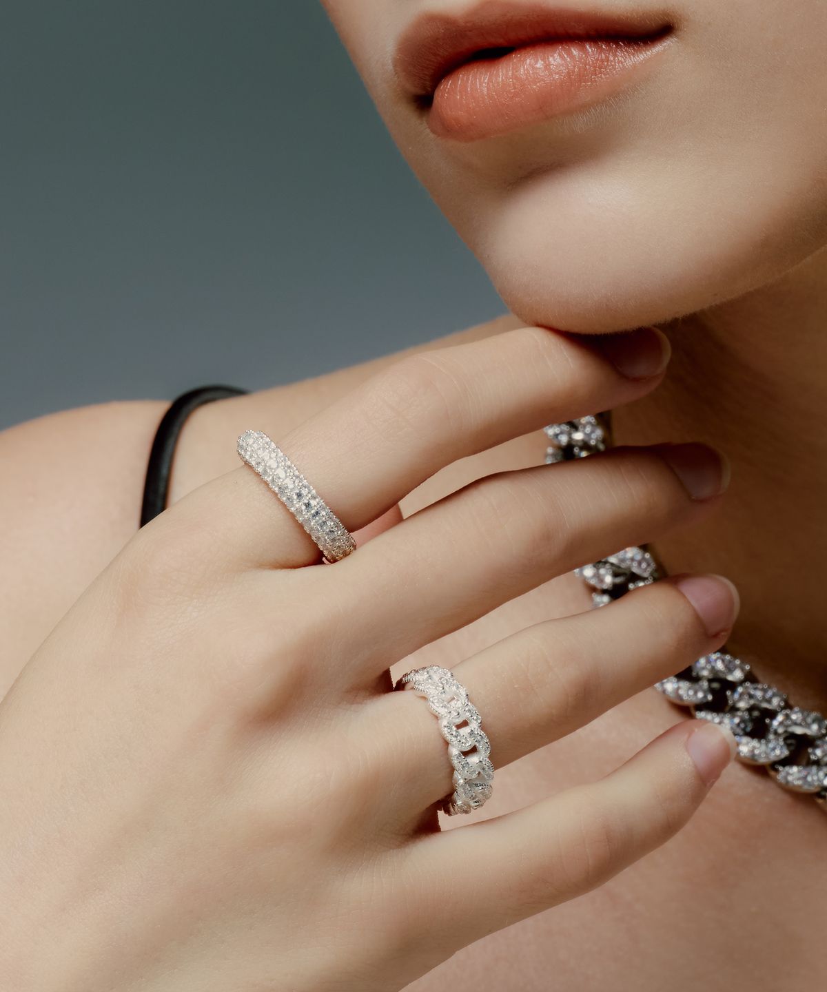 레인드랍 쥬얼리(RAINDROP JEWELRY) 레인드랍 스톤스 쿠반 체인 반지 [S925]