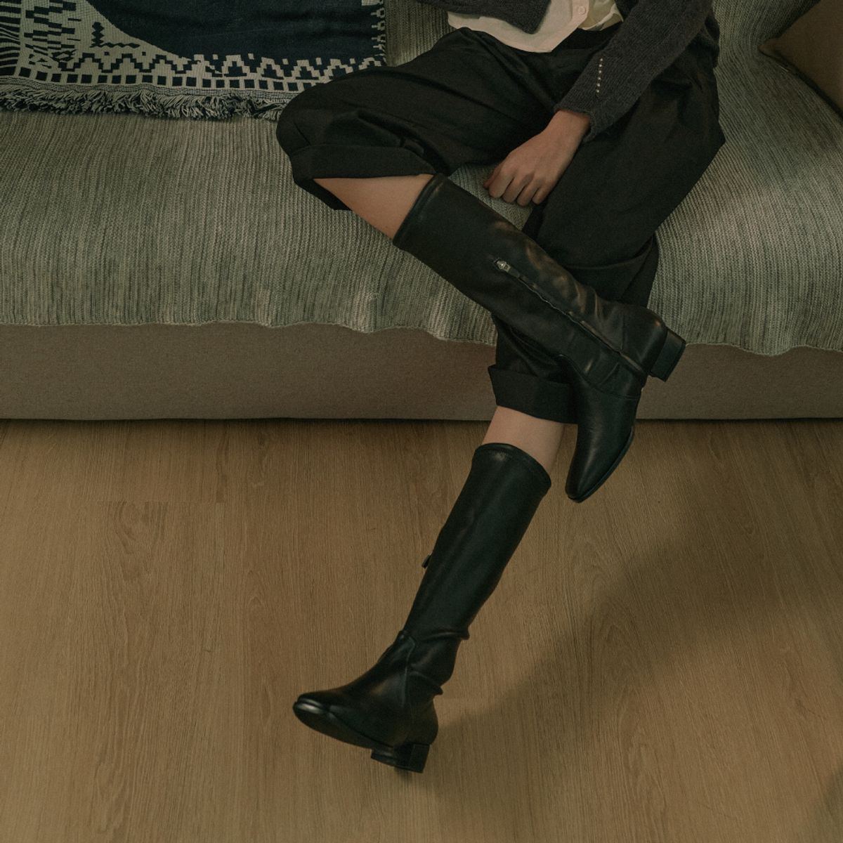 케리제이드(KERRIJADE) Flat Socks Long Boots_Black