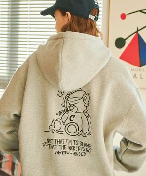 [기모] 트렘블링 베어 자수 후드 집업 그레이