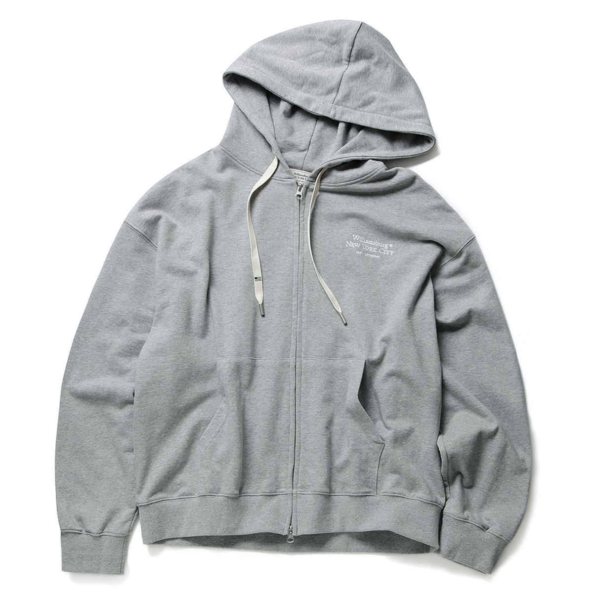 윌리엄스버그 뉴욕시티(WILLIAMSBURG NEWYORK CITY) Classic Logo Light Hood Full zip-up_Melange Grey