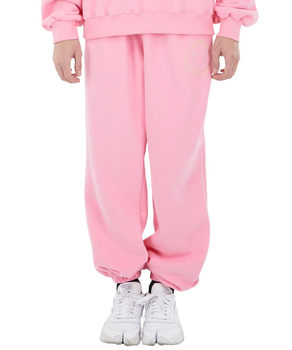 ITZAVIBE☆CIRCLE GLITTER LOGO JOGGER PANTS MUSINSA | ITZAVIBE [IPT007-5] Circle Glitter Logo Jogger - Pink