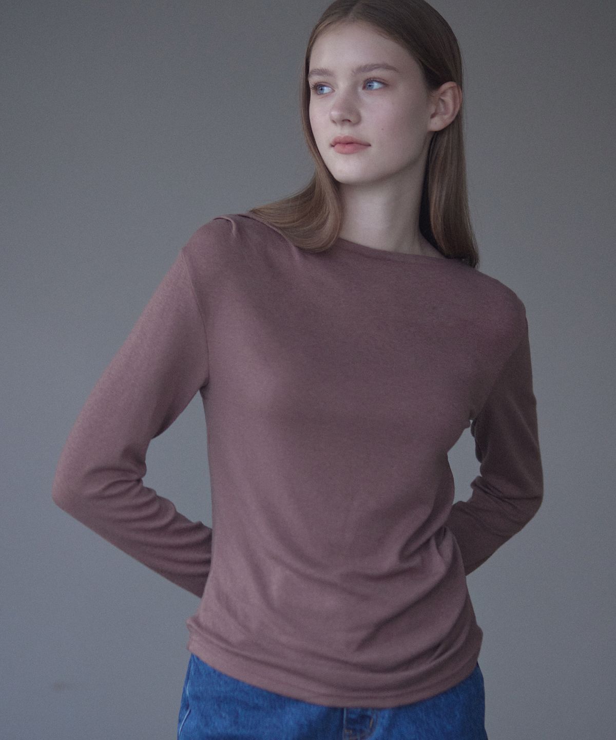 논로컬(NONLOCAL) Wool-tencel Drape T-shirt - Brown