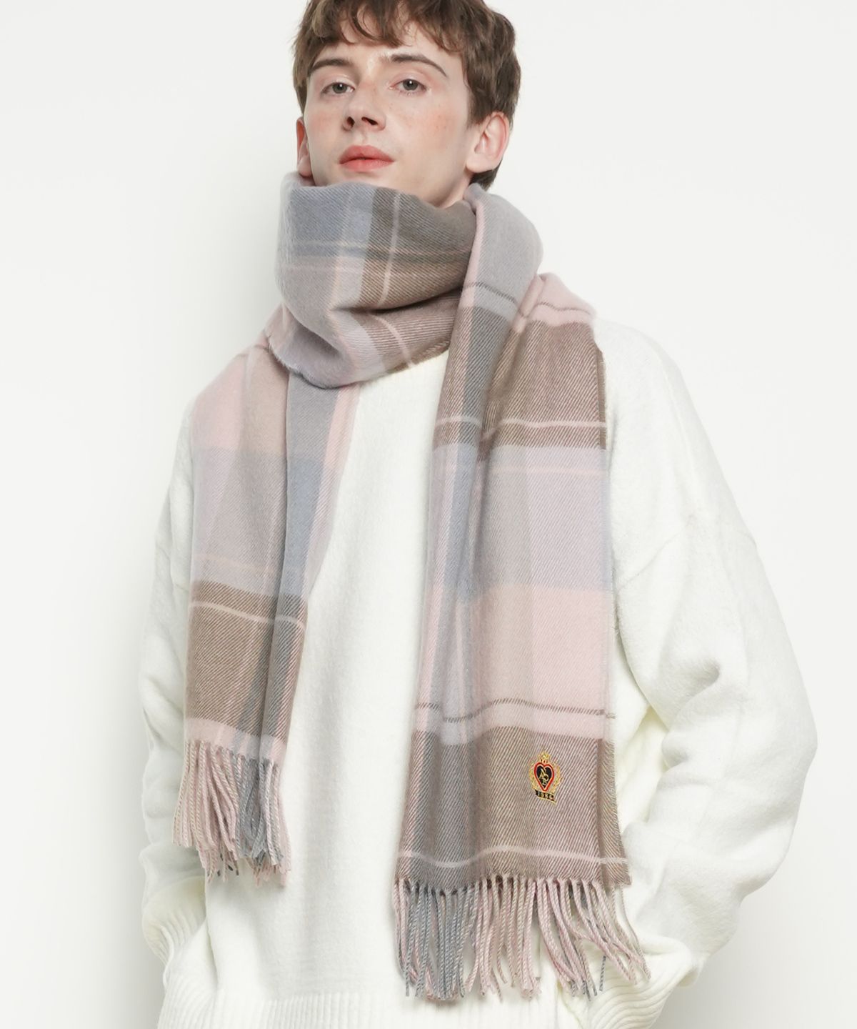 에이본(THE-ABON) MW16 Royal logo check muffler pink