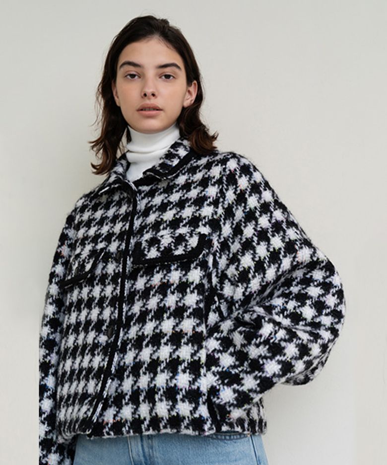 HOUNDTOOTH TWEED SHOT COAT (WH&BK CHECK)