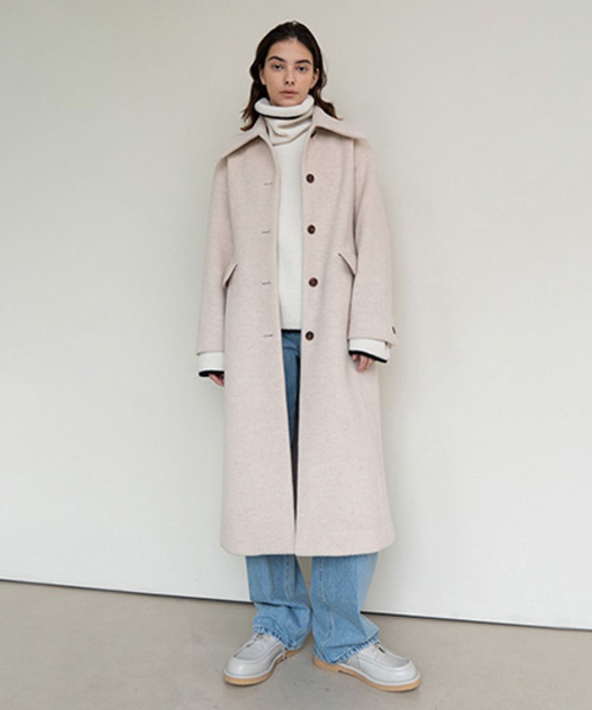 아바몰리(AVA MOLLI) BIG COLLAR SINGLE COAT (L/BEIGE)