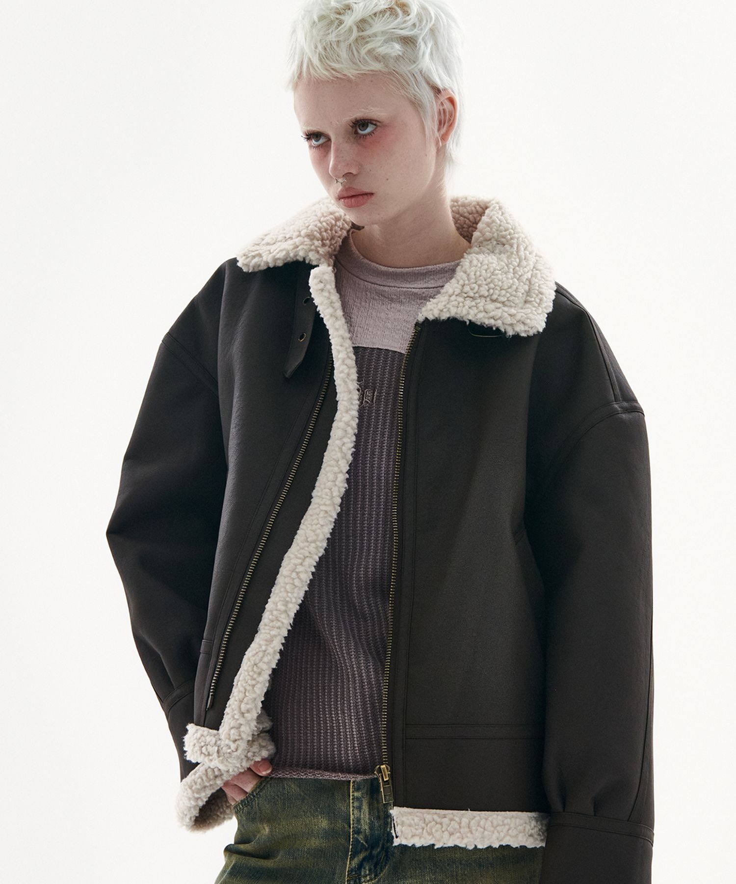 MUSINSA | PLACE STUDIO Overfit Leather Fleece Women's Mouton