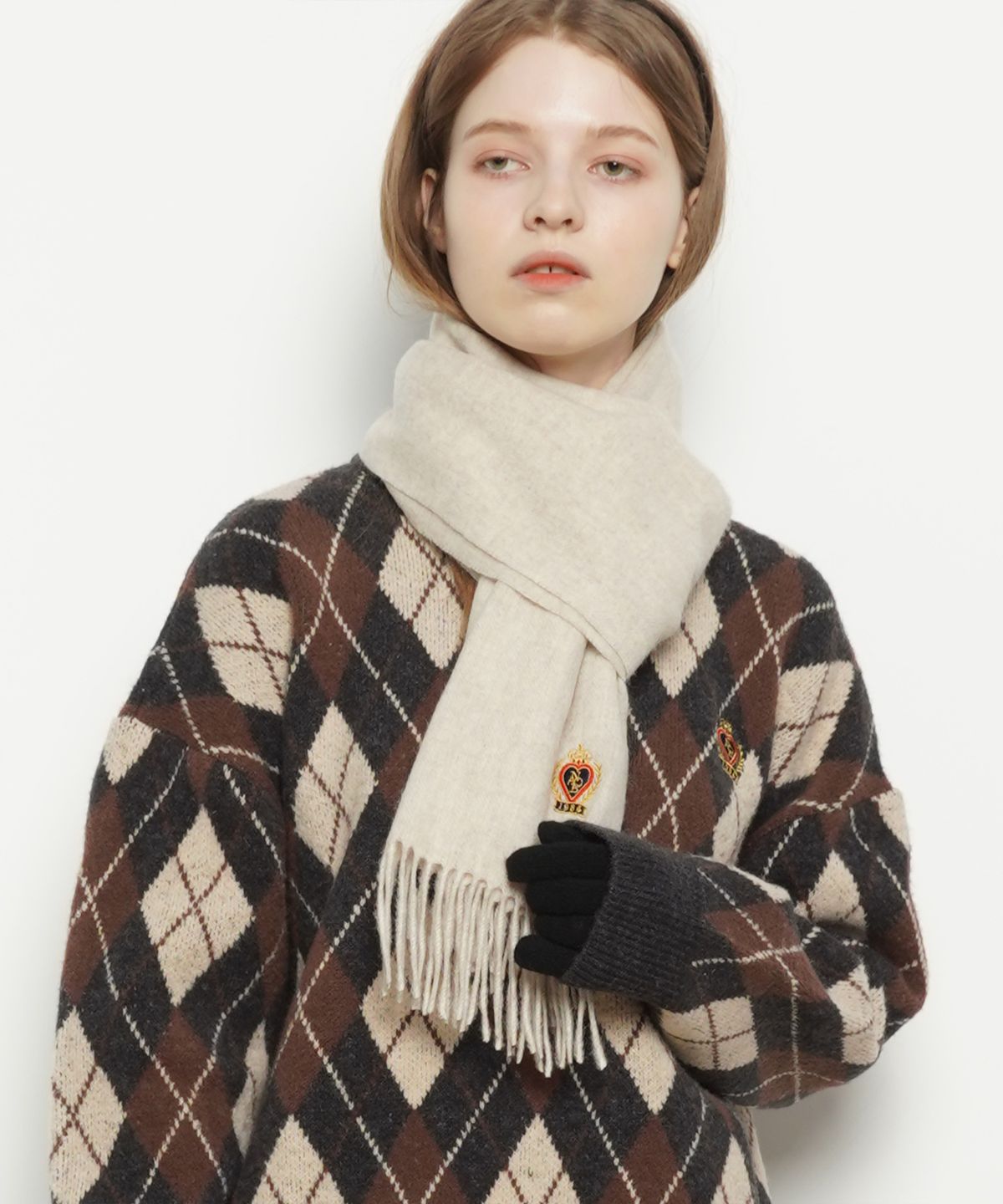 에이본(THE-ABON) MW147 Wool 100 Royal muffler oatmeal