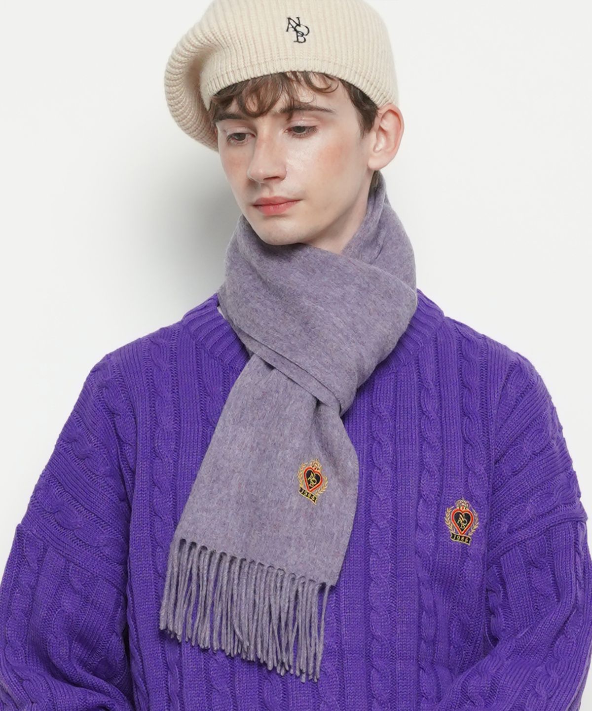 에이본(THE-ABON) MW147 Wool 100 Royal muffler lavender
