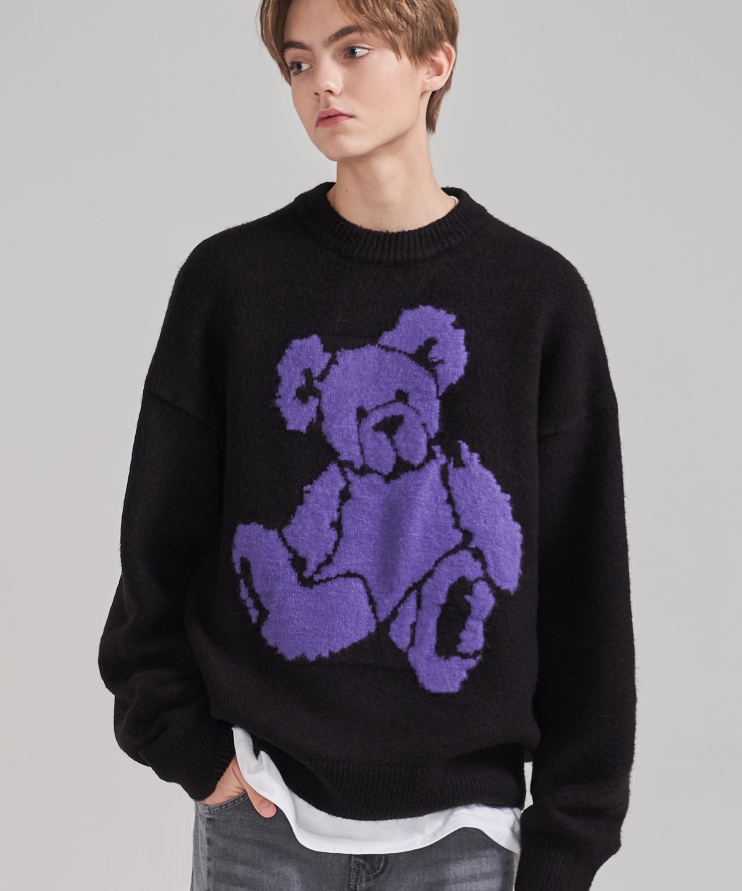 MUSINSA | KLOR Softskin Boucle Cozy Bear Knit Sweater (BLACK)