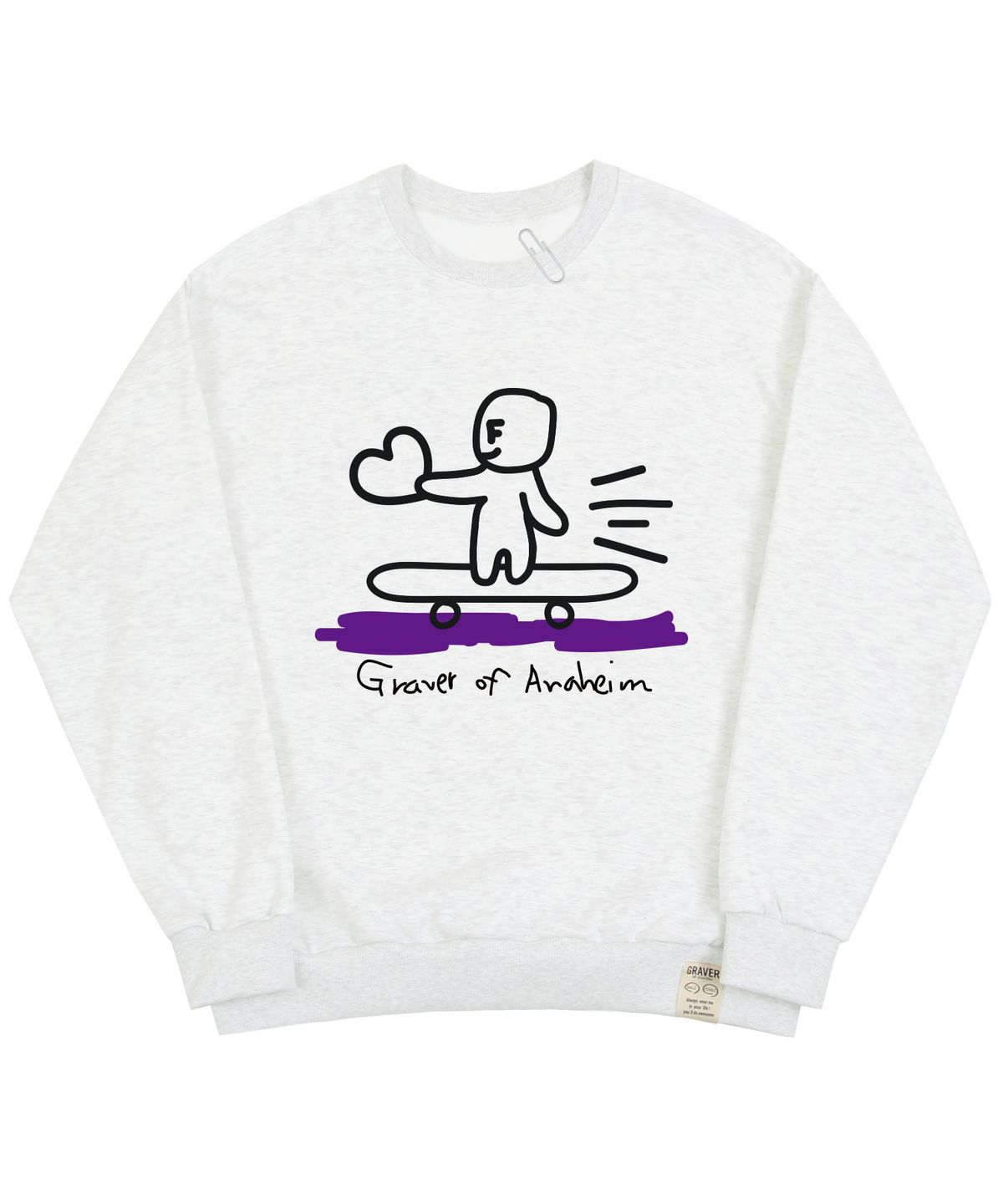 그레이버(GRAVER) [UNISEX]휴먼 스케이트 보드 스마일 맨투맨_멜란지화이트