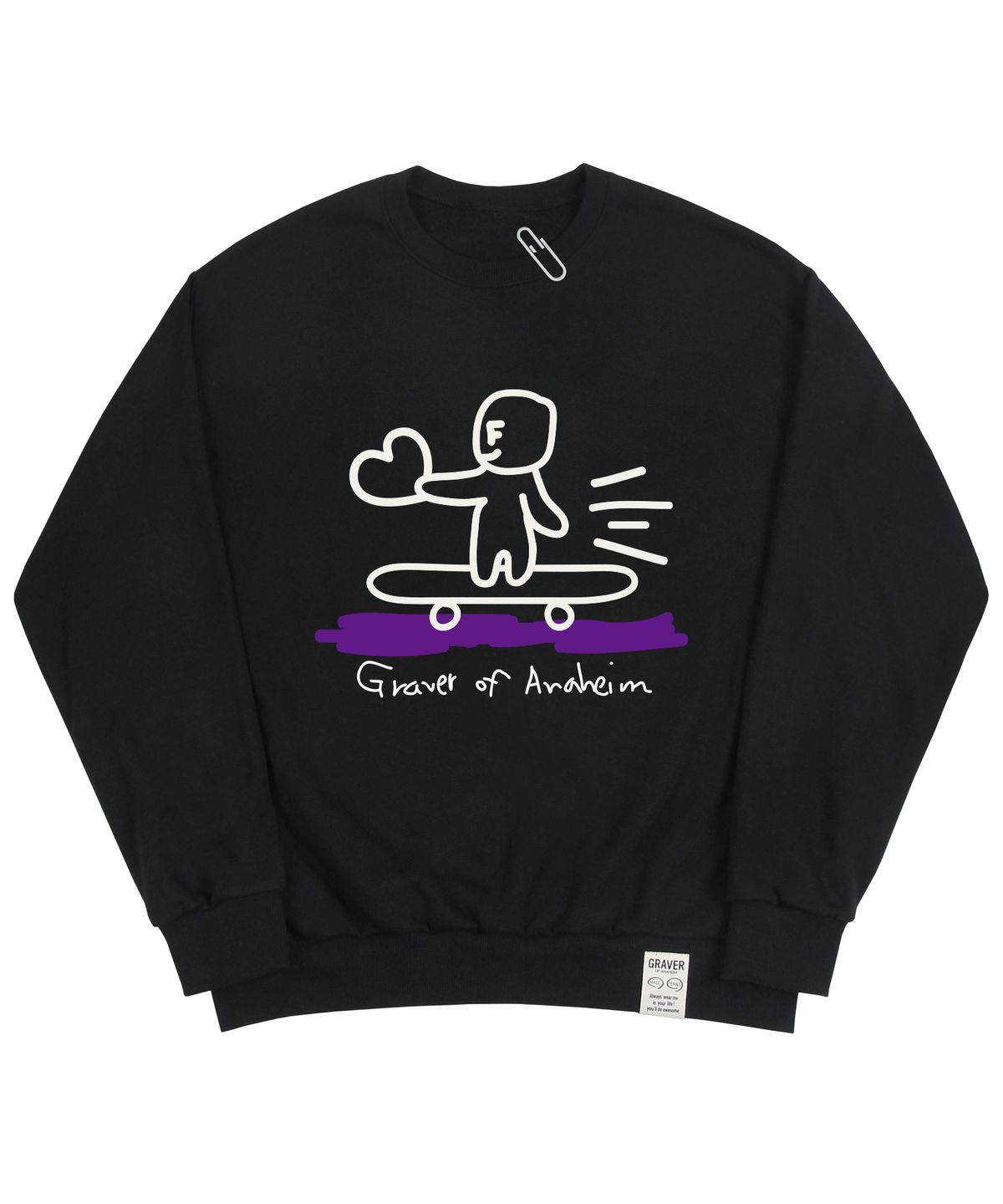 그레이버(GRAVER) [UNISEX]휴먼 스케이트 보드 스마일 맨투맨_블랙