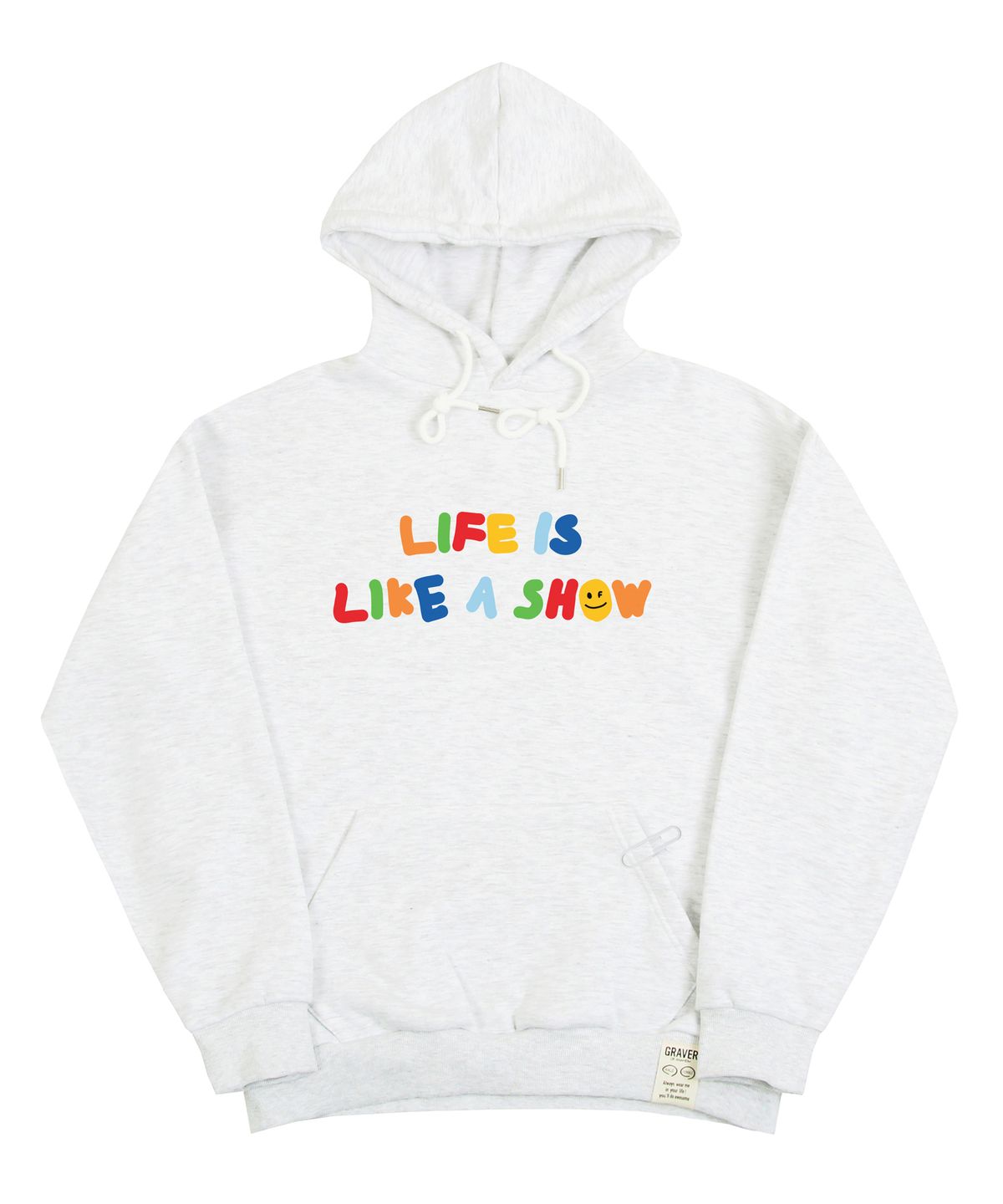 그레이버(GRAVER) [UNISEX]레인보우 라이프 스마일로고 후드티_멜란지화이트