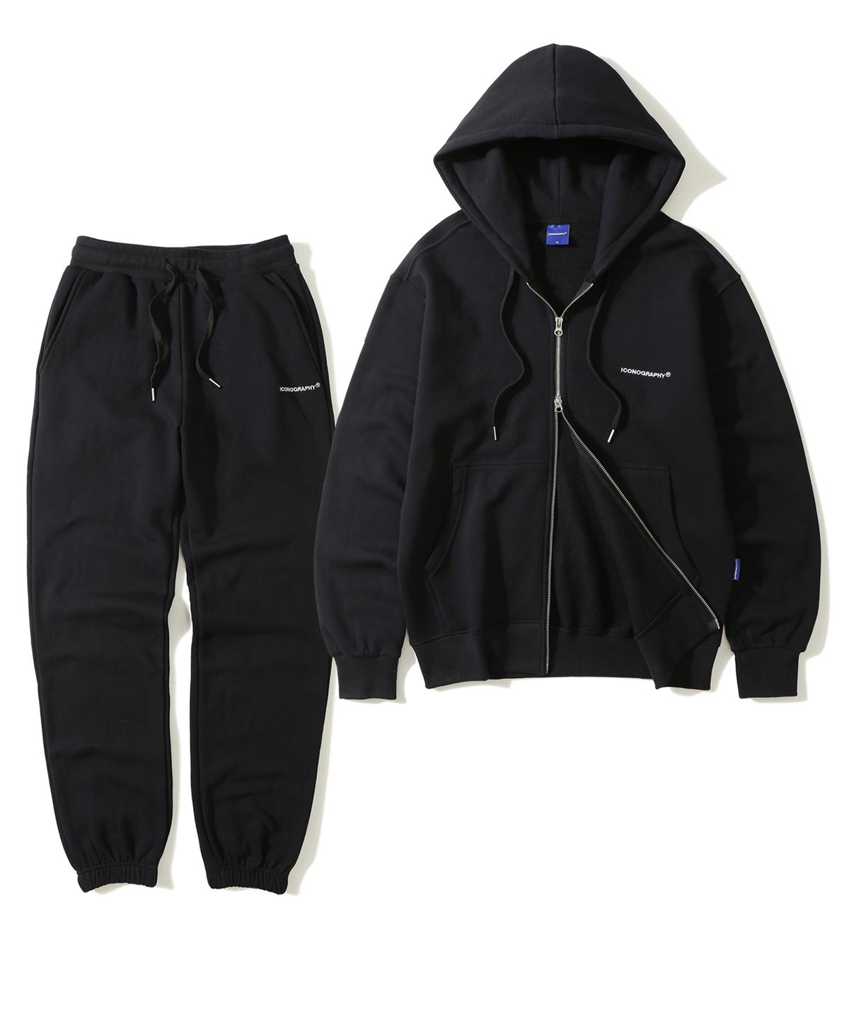 아이코노그라피(ICONOGRAPHY) [SET] 기모_Hoodie 2way Zip-up & Training jogger BK