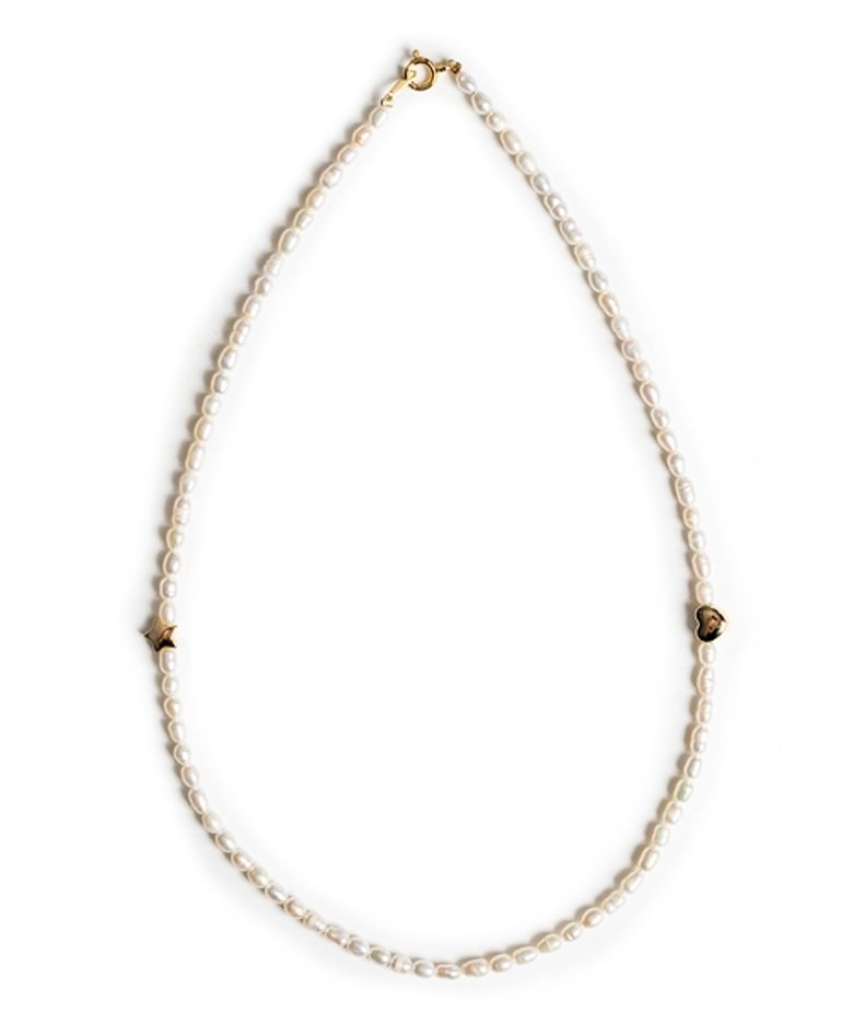 Golden love star charm pearl Necklace 미니골드 하트 스타 쌀알 담수진주 목걸이 4mm 5mm