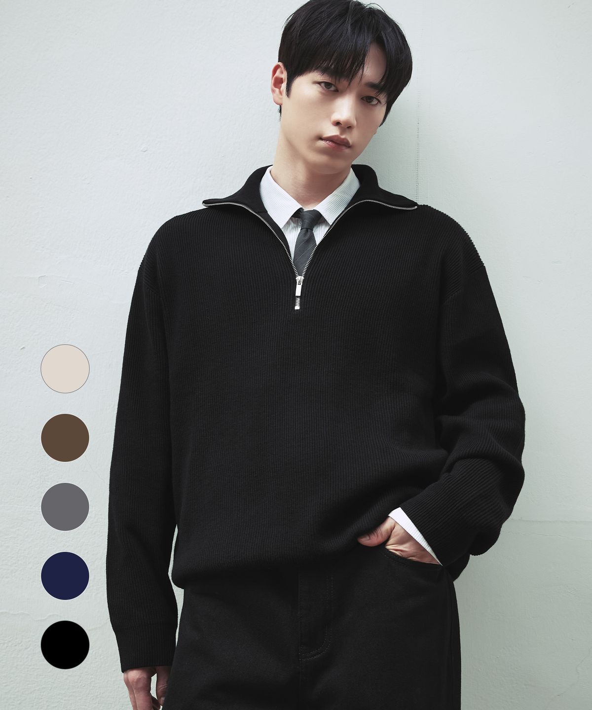 드로우핏(DRAW FIT) 오버사이즈 하프 집업 카라 울 니트 [5COLOR]