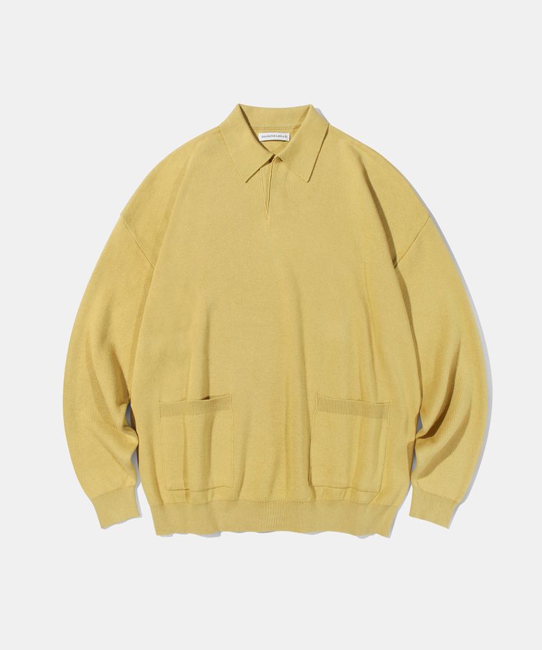 Oversize Out Pocket Cotton Collar Knit K9 Mustard