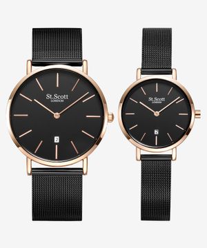 노바 데이트 커플 메쉬 시계 - 블랙 / ST5503-RBB