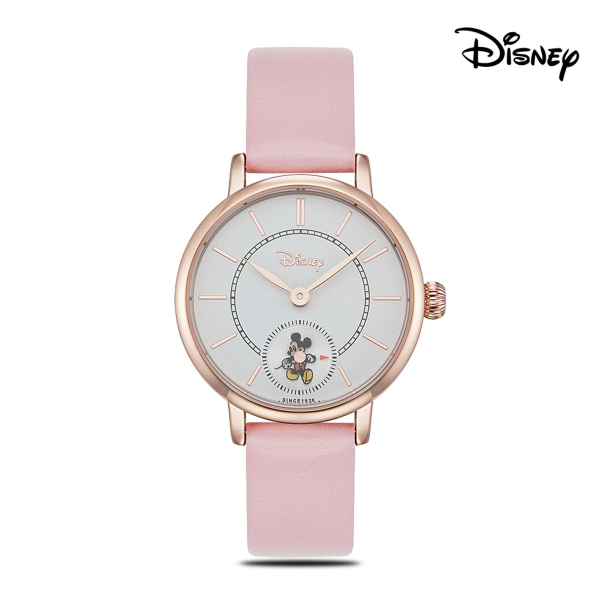 디즈니(Disney) 미키마우스 미키 무빙 가죽밴드 손목시계 D12132PRW