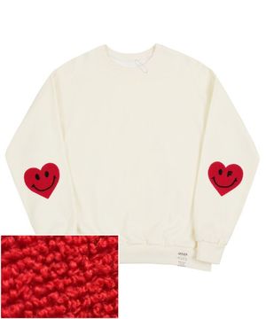 [UNISEX]엘보우 부클자수 하트스마일 맨투맨_크림