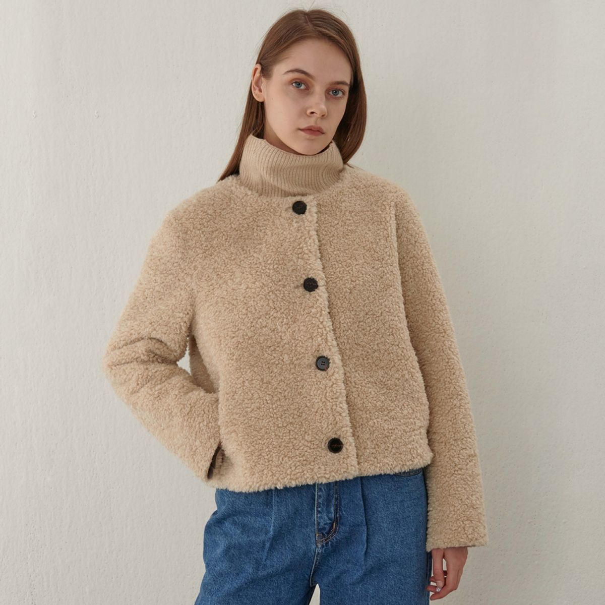 핀블랙(PINBLACK) NO COLLAR MUSTANG JACKET BEIGE