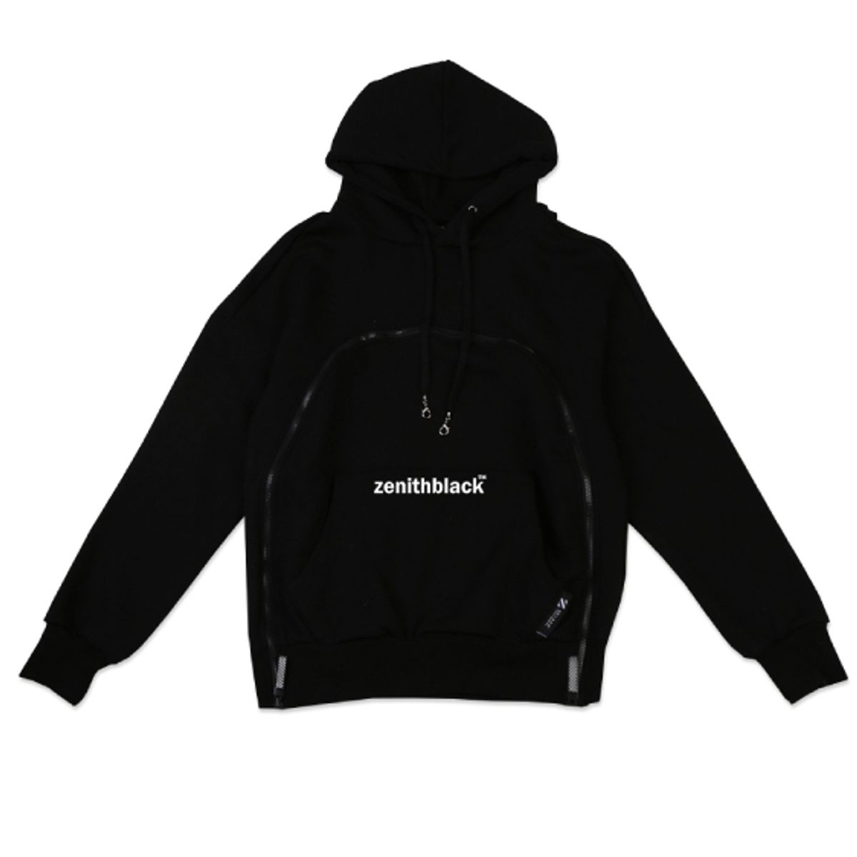 지블랙(ZBLACK) 제니스 블랙 베이직로고 지퍼 프런트 기모 후드티셔츠(Black)