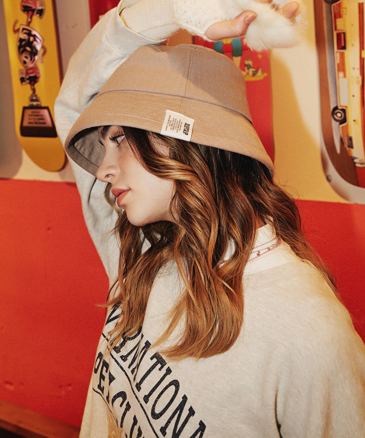 슬리피슬립(SLEEPYSLIP) [unisex]SL HERRINGBONE BEIGE BUCKET HAT