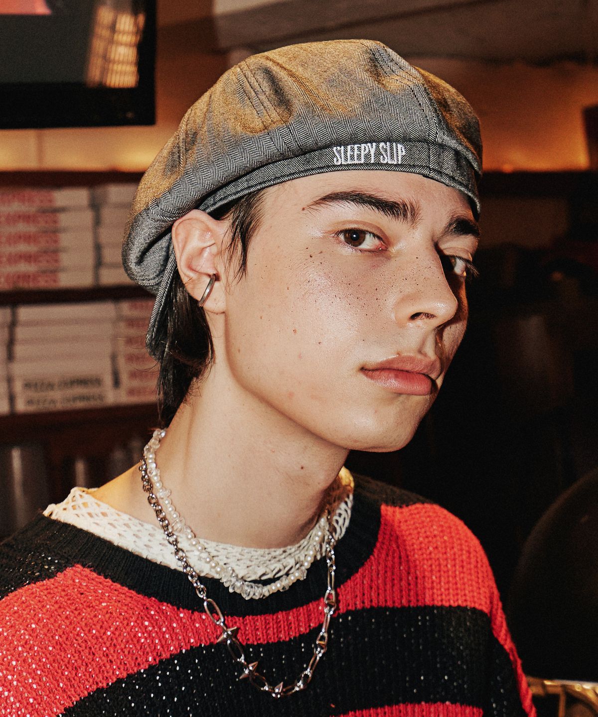 슬리피슬립(SLEEPYSLIP) [unisex]SL HERRINGBONE BLACK NEWSBOY CAP