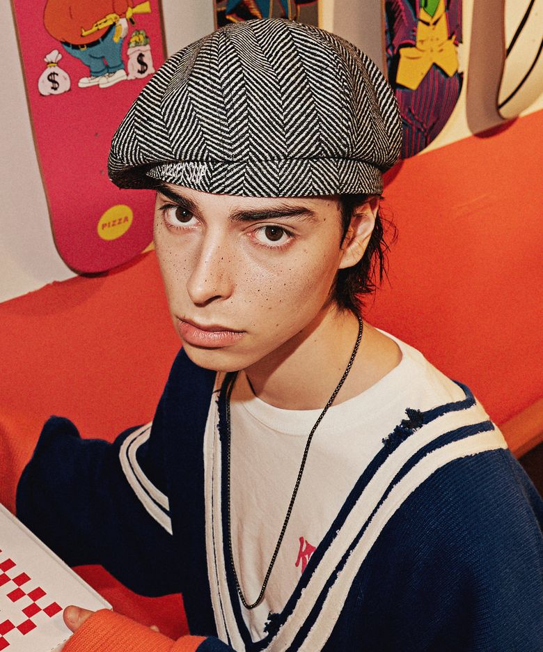 [unisex]BD HERRINGBONE BLACK NEWSBOY CAP