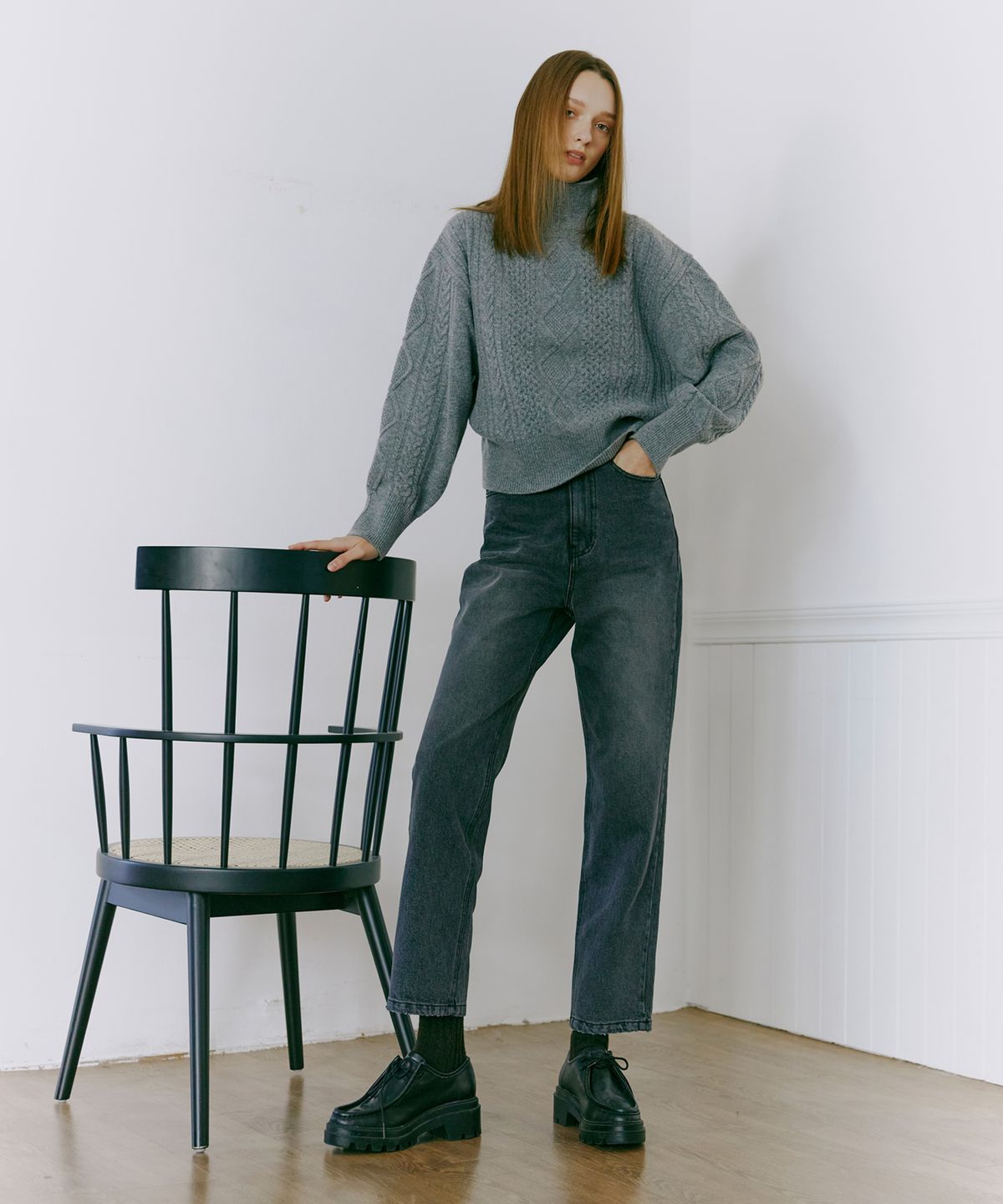 에트몽(ETMON) Slim Straight Denim Pants  Black