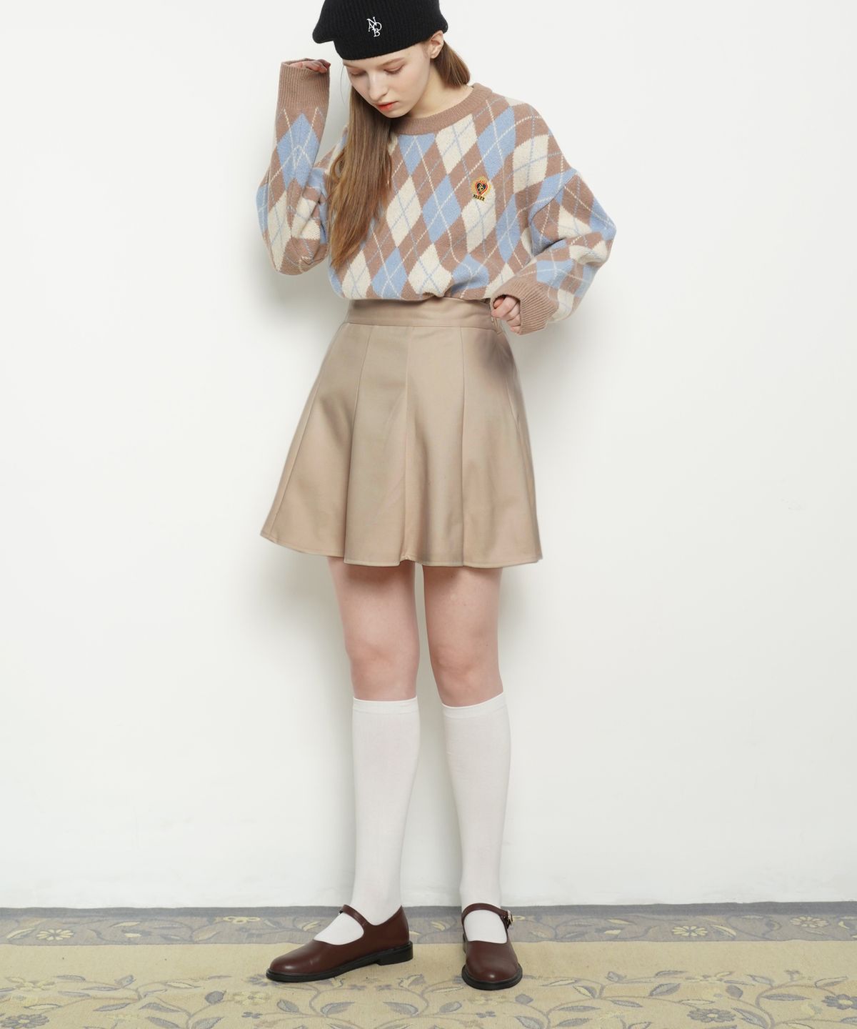에이본(THE-ABON) W25 wool pleats mini skirts beige
