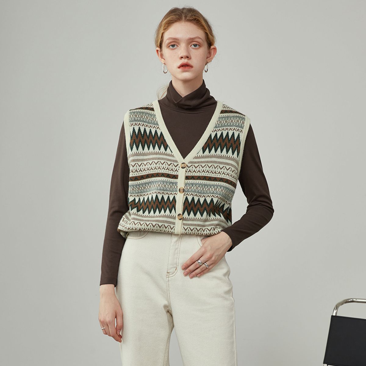 웬스데이딜라잇(WEDNESDAY DELIGHT) Wendy pattern knit vest_brown