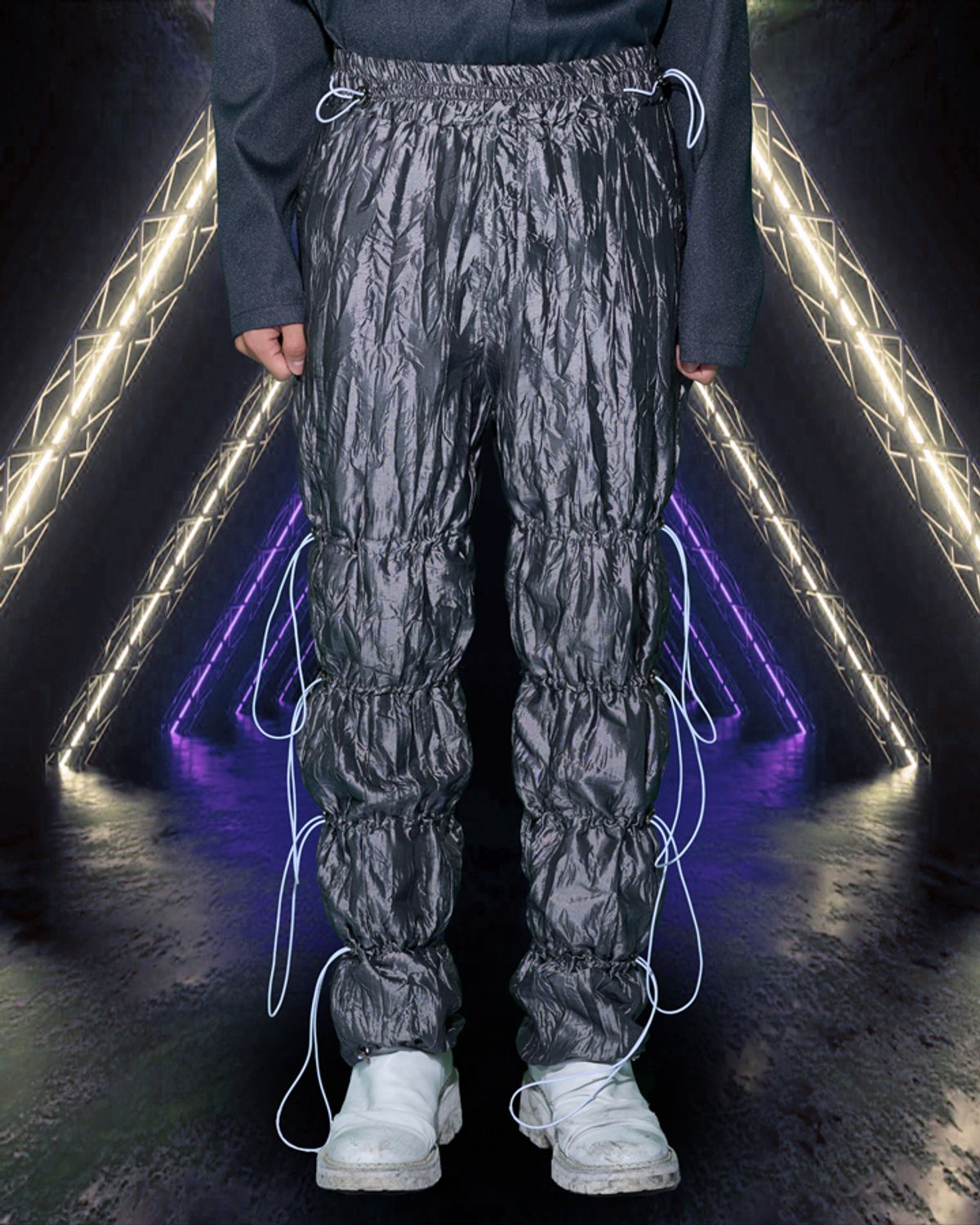 우빙(WOOVING) CRINKLE STRING PANTS (SILVER)